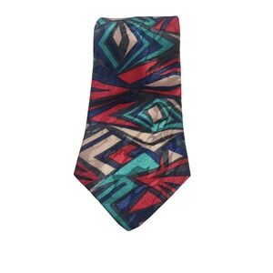 David Crystal Vintage Geometric Abstract Necktie Red Teal Blue 56 Inch USA Made